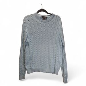 Brooks Brothers Light Blue Cable Knit Crewneck Sweater Size L Flaws